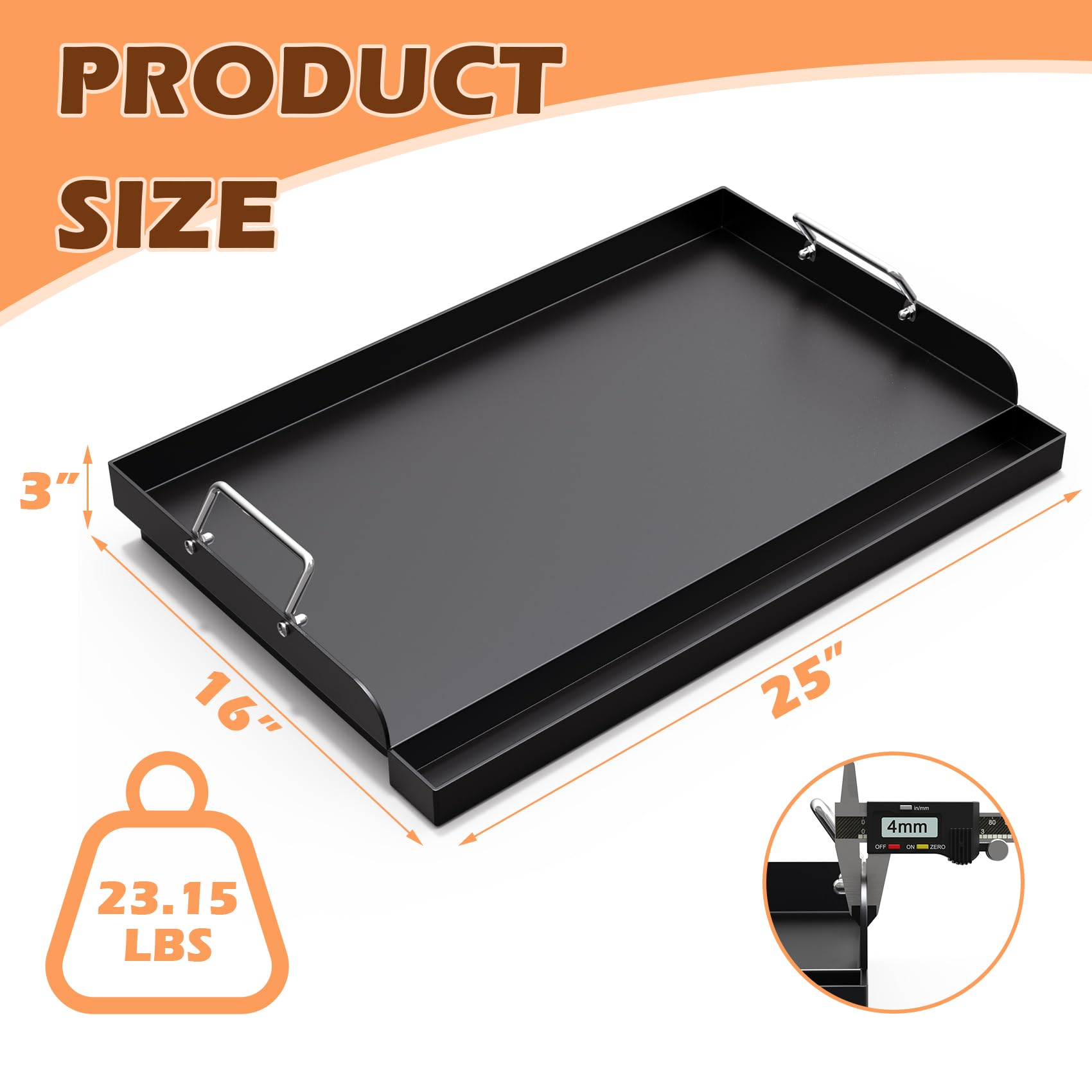 MOASKER Universal Nonstick Cast Iron Griddle for Gas & Charcoal Grills & Stove Top, Thickened 25