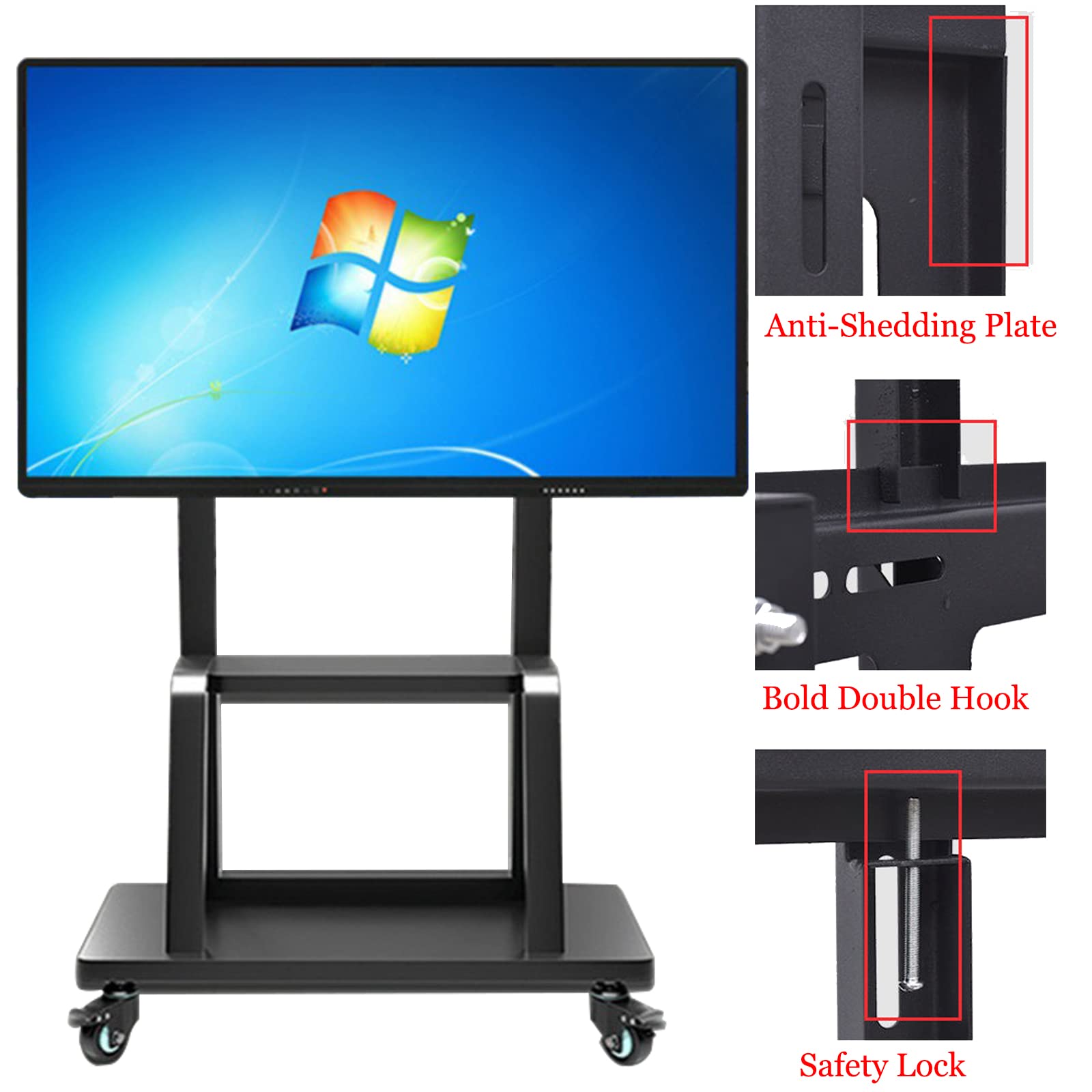 SRHIMEOS Support TV Roulette avec Support Cantilever pour Ecran de Télé de 32 à 75 Pouces LED LCD Plasma Chariot Meuble TV Pied Universel Pivotant Réglable en Hauteur avec 2 Étagères