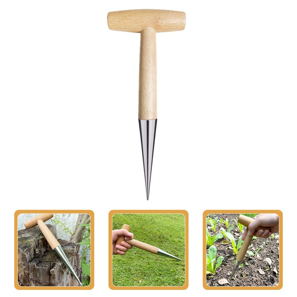 SUPVOX Hand Dibber with Wooden Handle Hand Held Bulb Planter Dispenser Hole Digger for Tulip Daffodil Garden Tool