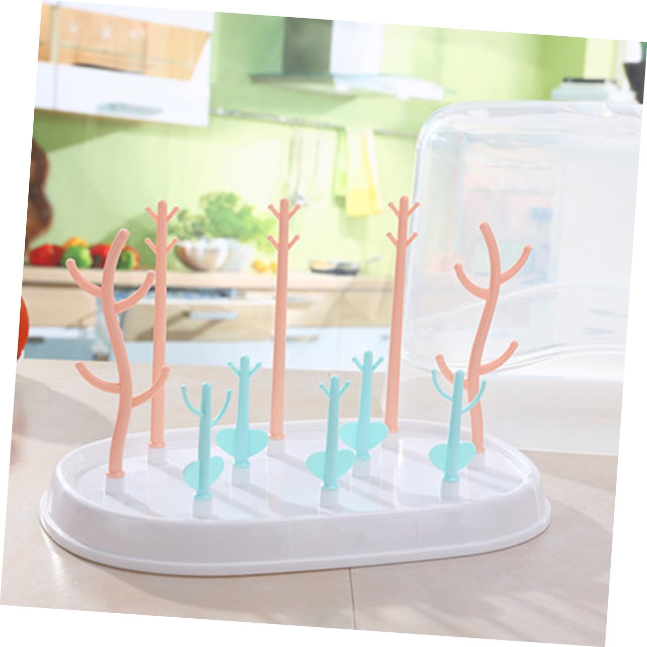 ORFOFE Séchoir à Biberons Support en PP avec Couvercle de Branches Multifonction Rangement Pratique pour Biberons et Tasses pour Mamans Organisées