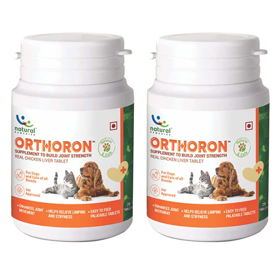 Natural Remedies Orthoron+ Joint Supplement for Dogs & Cats, Relieves Limping, Stiffness, Enhances Joint Movement, Real Chicken Liver, All-Natural & Safe, Easy to Feed, 28 Palatable Tablets- Pack of 2