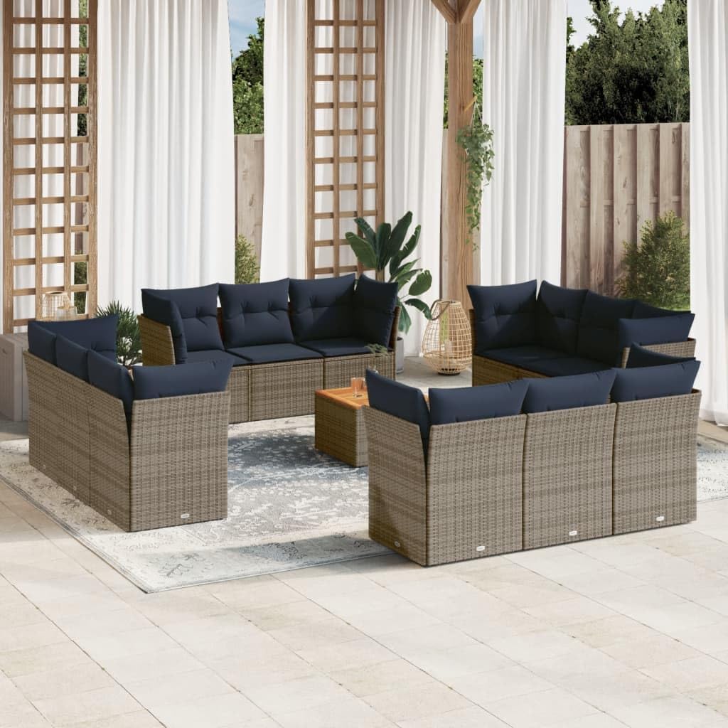 13 Piece Patio Sofa Set with Cushions Gray Poly Rattan Outdoor Lounge Set Garden Seating Ensemble for Deck Backyard