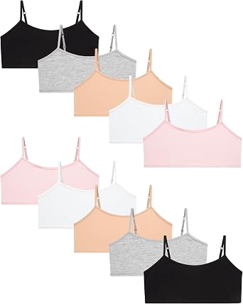 Rene Rofe Girls Training Bras 10 Pack Soft Cotton Cami Everyday Bras