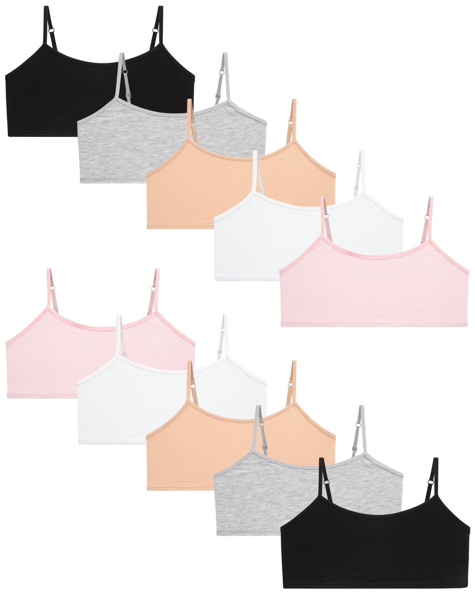 Rene RofeGirls Training Bras - 10 Pack Soft Stretch Cotton Bra, Cami Style Girls Underwear with Adjustable Straps (7-14)
