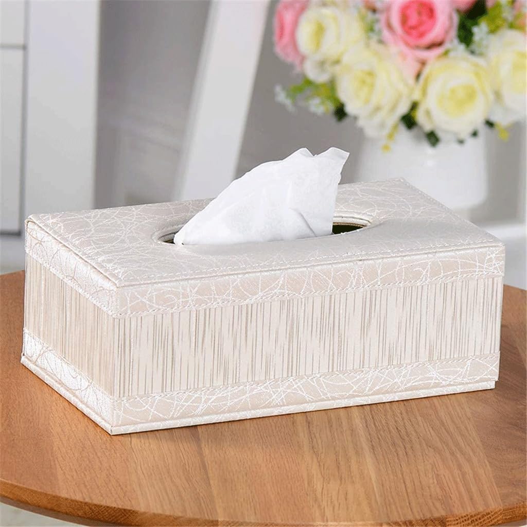 Stylish Leather Tissue Box Holder, Napkin Pumping Paper Case Dispenser, Bottom for Home Office Car Automotive Decoration