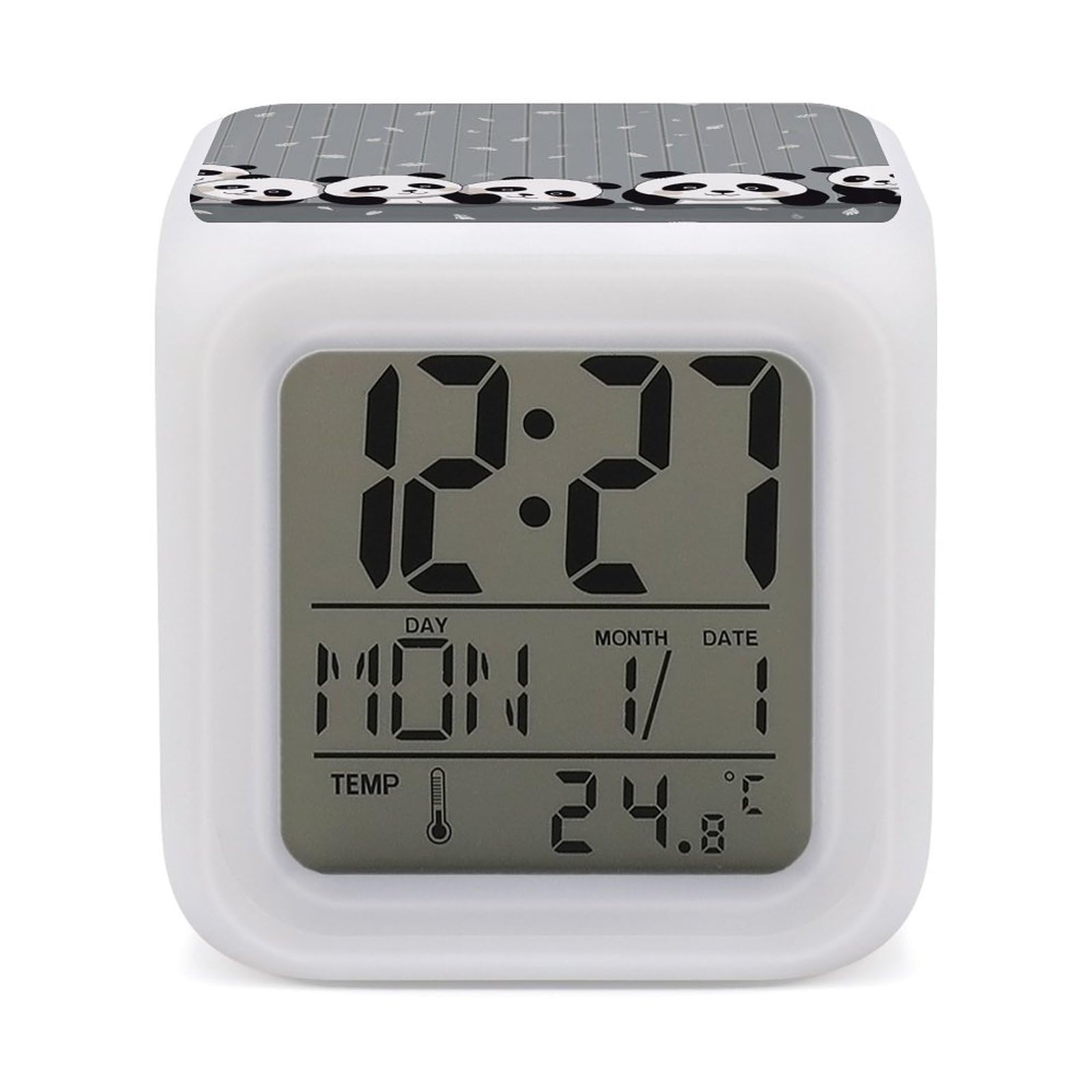 VstaDank Funny Baby Panda Alarm Clocks with 7 Color Changing Night Light Exquisite Bedroom Digital Clocks with LED Temperature Display Desk Clock Ok to Wake Clocks for Heavy Sleeper