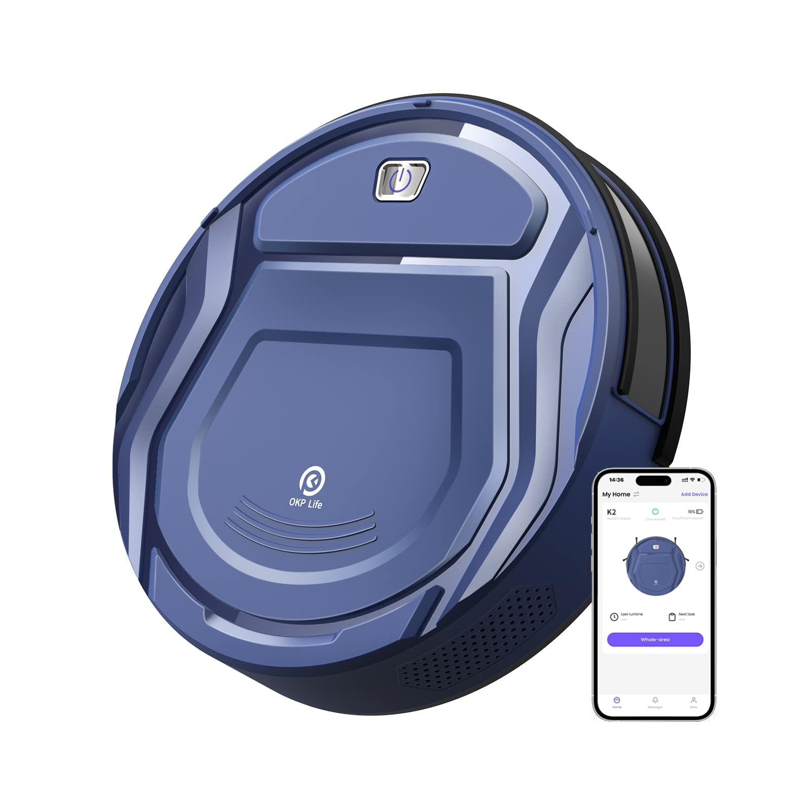 robot vacuum cleaner okp k2 blu con 4 modi di pulizia