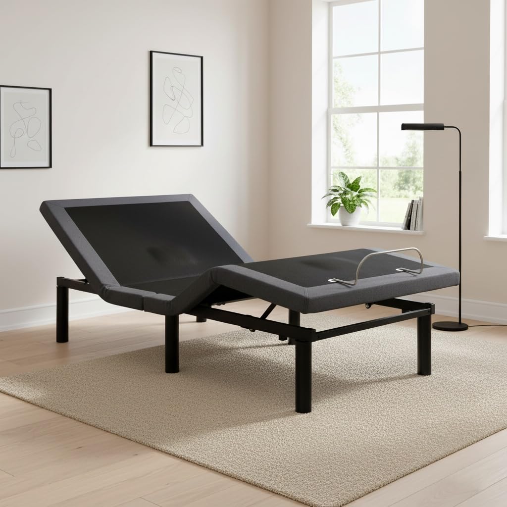 Naomi Home Idealbase Twin XL Adjustable Bed Base with Massage, USB Ports, Under-Bed Light, Wireless Remote, 800 Lb Capacity, Gray Metal Frame, Easy