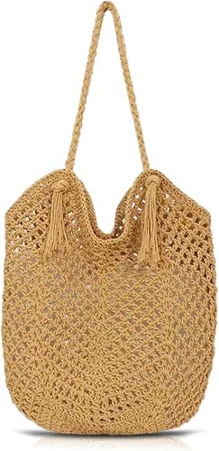 QTKJ Straw Beach Bag for Women, Large Capacity Tote Bag, Handbag for Vacation, T