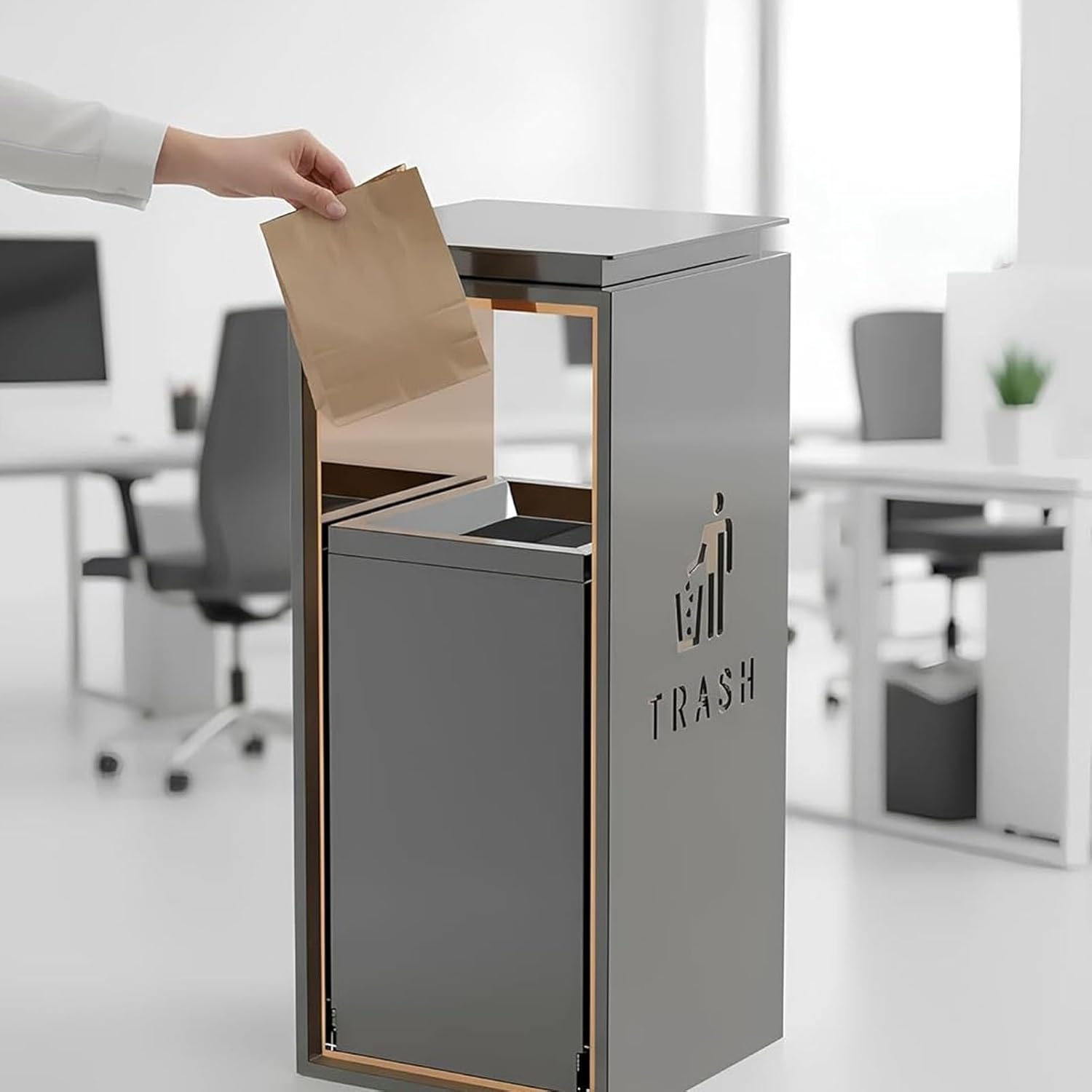 Metal Trash Can with Standing Ashtray, Floor Standing Cigarette Disposal with Lid, Big Openings Cigarette Butt Container, Commercial Ashtray for Indoor/Outdoor(Gold,72cm/28in)