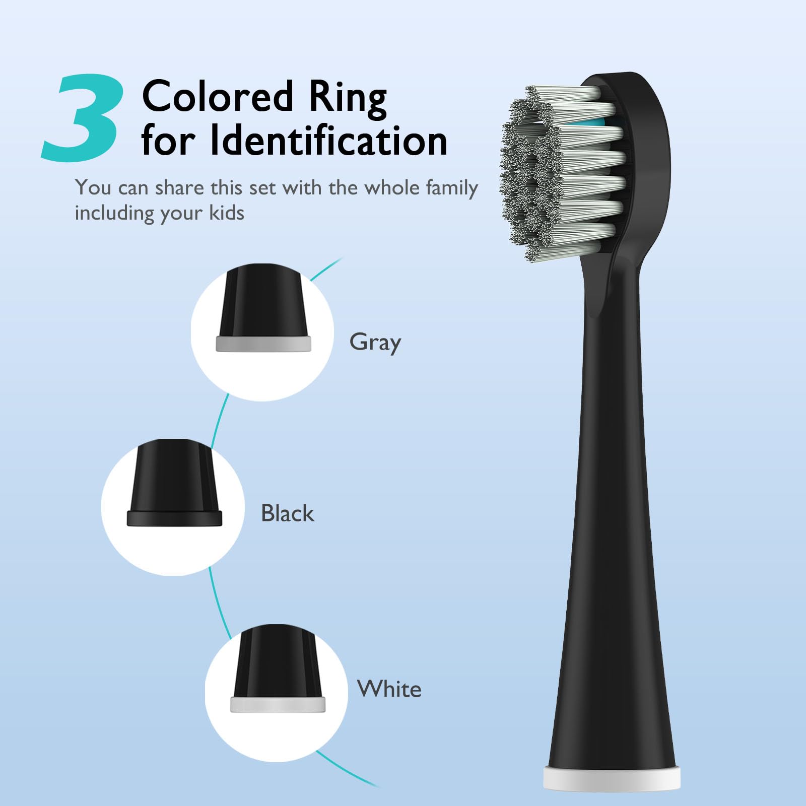 Cabezales de cepillo de dientes de repuesto para Waterpik y ZoCCee – Cabezal de cepillo de hilo dental compacto, 3 unidades – negro