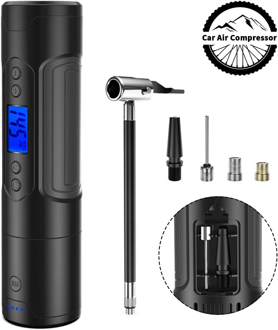 Automatic Portable Air Compressor Pump Digital Handheld Rechargeable Emergency Cordless Car Tyre Inflator for Bicycles Tires, Basketballs - Detachable Battery - Fast Charging (Black)