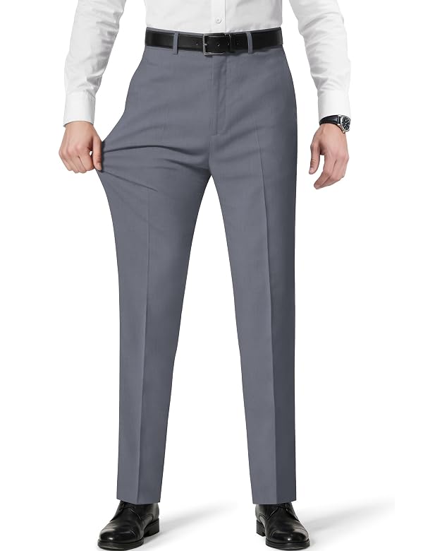 RainbowDate Mens Dress Pants Slim Fit Stretch Dress Pants Dark Gray Slacks Suit Trousers with Expandable Waist for Business Casual, 30Wx32L by RainbowDate - Used condition - US$39.98