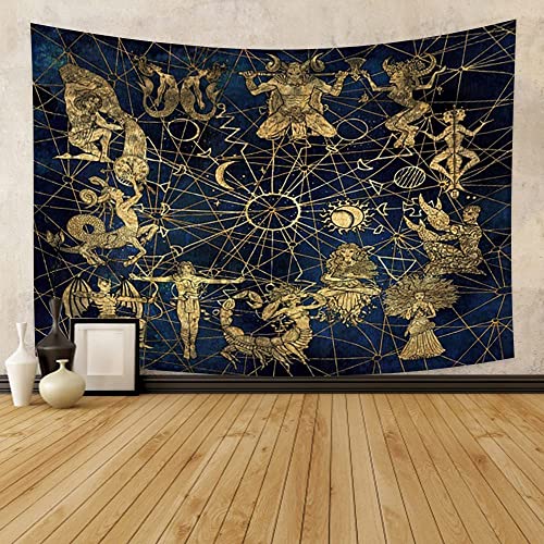 YongFoto 100x70cm Constellation Tapisserie, Zodiaque Tapisseries Constellation Pictogramme Soleil Lune Astronomie Carte de Tarot Tapisserie pour Divination Pièce Dortoir Décor Sofa Couverture Tapis Cover