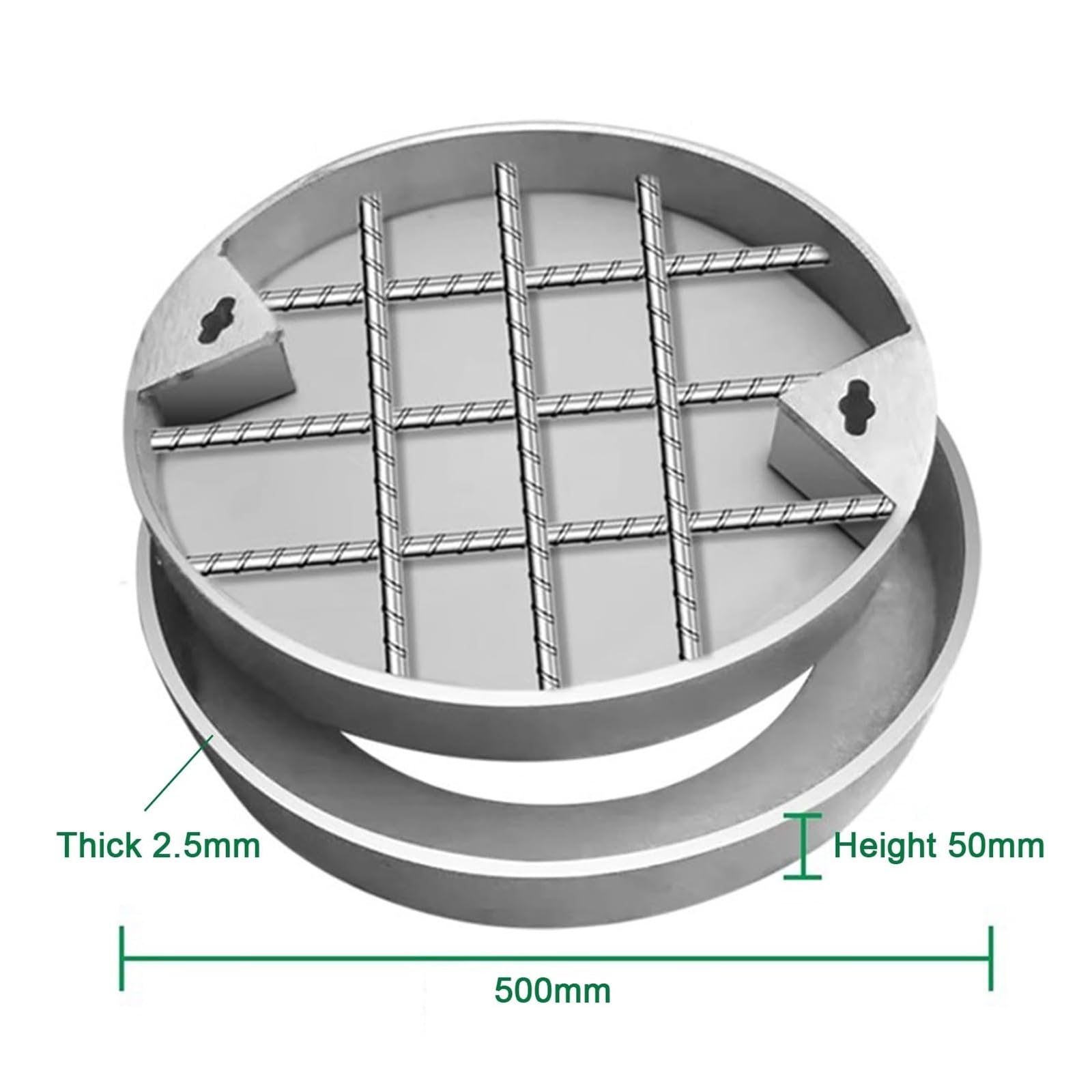 Cubierta redonda de acero inoxidable para cámara de inspección y tapa de acceso invisible para aguas residuales, patios, jardines y patios (diámetro de 400 mm)
