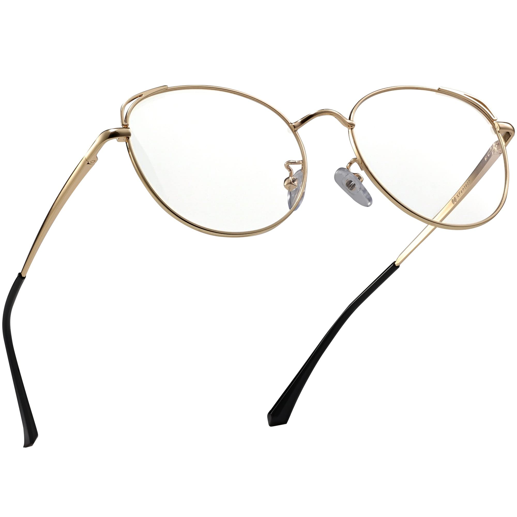 XFentech Blaulichtfilter Brille - Damen Herren UV400 Schutz Klassische Metall Oval Rahmen Klare Linse Brille Dekobrillen Gaming Computerbrillen