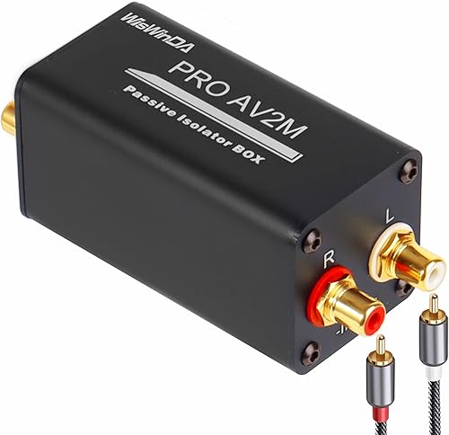 Pro AV2M-RCA Aislador de ruido Eliminador de ruido de audio (sin afectar a los graves) Filtro de ruido de aluminio Shell Loop Aislador de ruido para