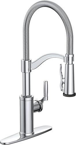 Grifo de cocina con pulverizador, grifo de fregadero de cocina de un solo orificio con panel de 3 agujeros, grifo de cromo pulido para bares,