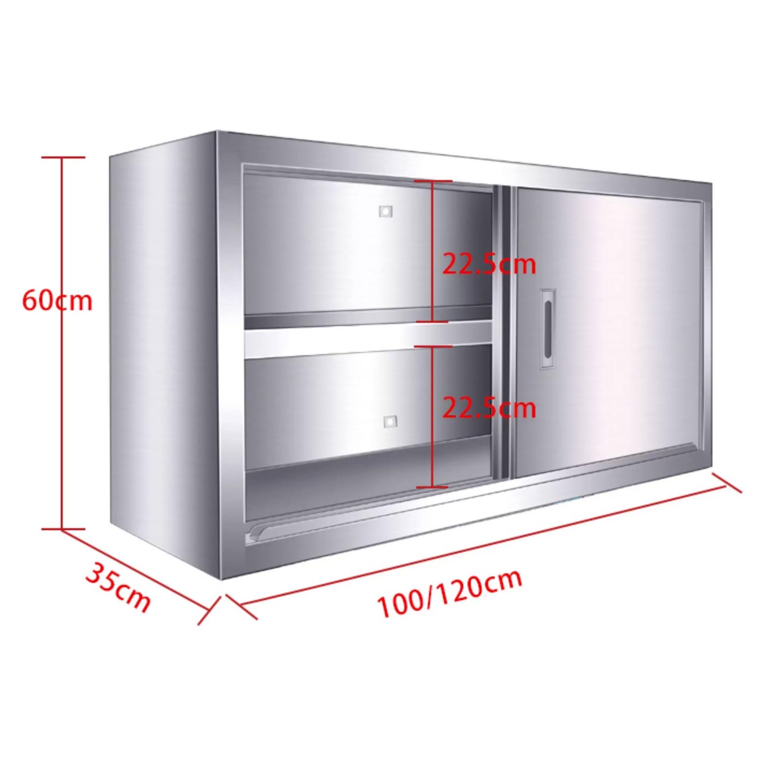 Armario de almacenamiento de pared, material de acero inoxidable, ruedas integradas, fácil de abrir/cerrar, capacidad de carga de 50 kg, 100/120 cm de longitud, con puertas y estantes