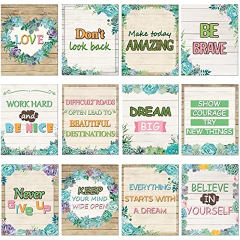 12 rustikale Bloom inspirierende Zitate Wandkunst Drucke Sukkulenten Thema Pinnwand Poster Bauernhaus Motivationsposter Tafel Schild für Kinder Kinderzimmer Heimschule Kindergarten ungerahmt (8 × 10) Cover