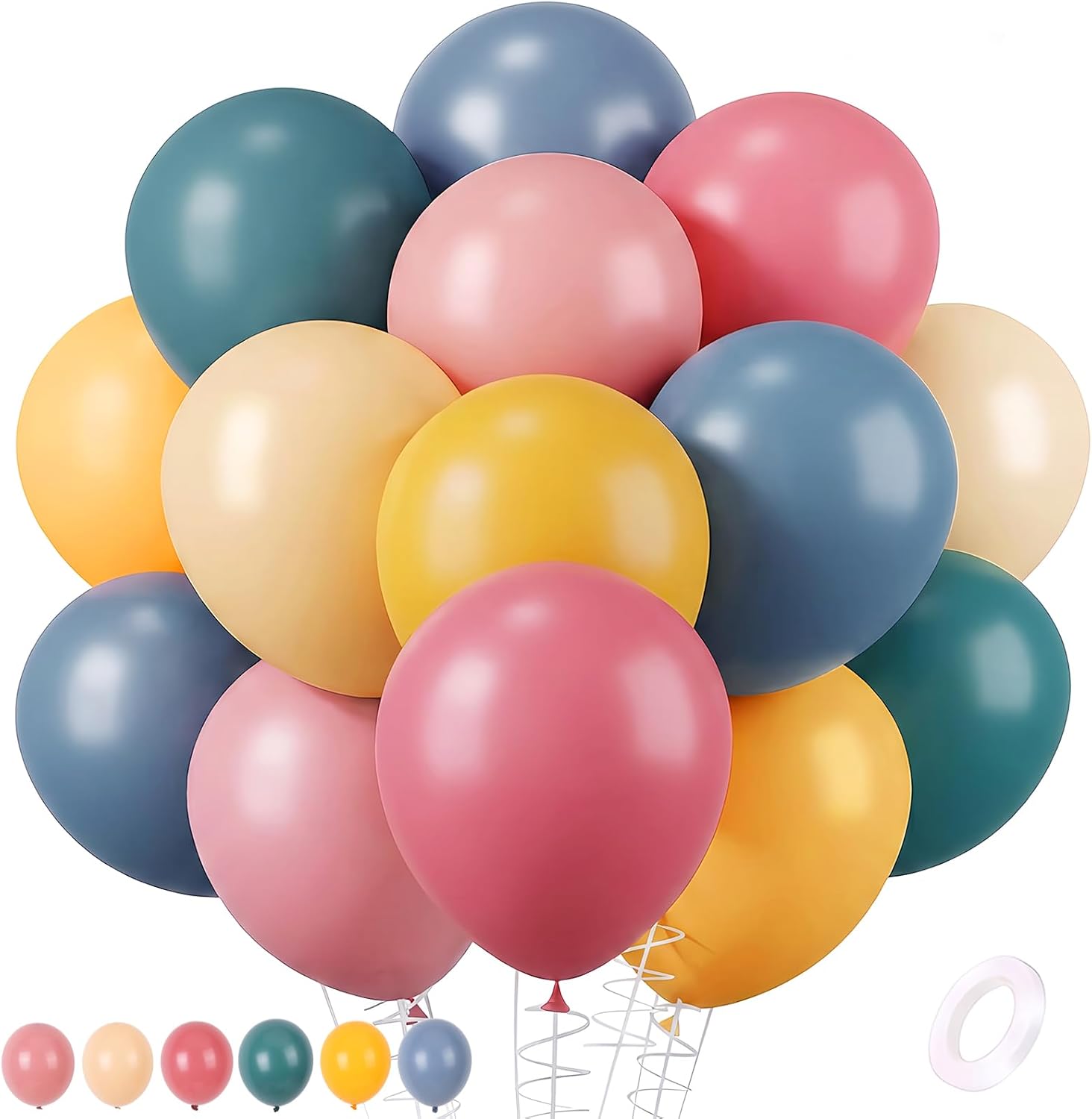 RUBFAC Boho Rainbow Balloons 120pcs 12 Inch Primary Balloons for Party