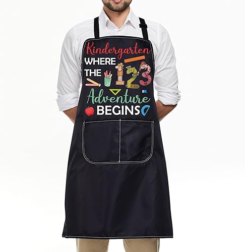 Miniatura 6 de FUSTMW Delantal para profesores de jardín de infantes, regalos para profesores de preescolar y jardín de infantes, delantales con bolsillos