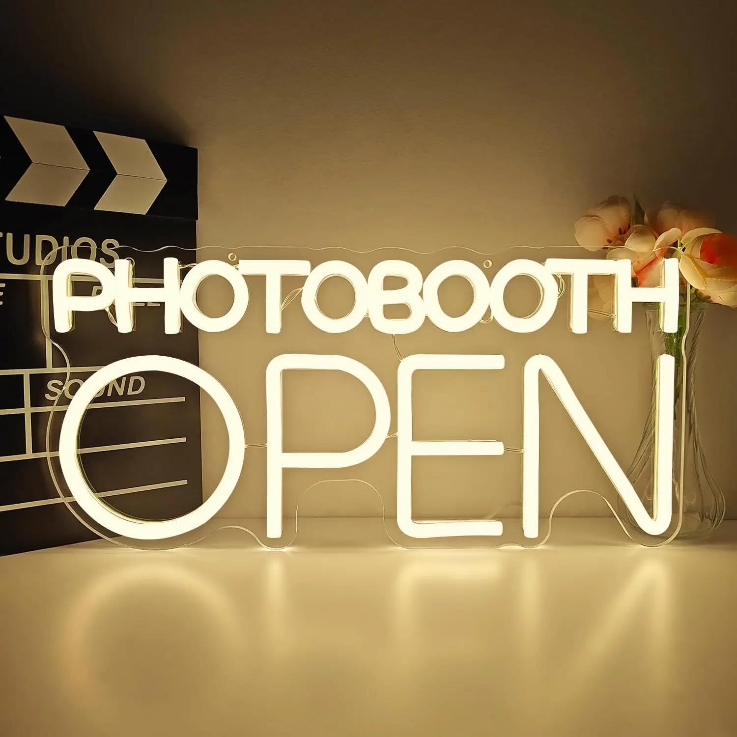 RONGCH Hanging Art Neon Signs Photobooth Open Neon Sign for Wall Deco Wedding Guestbook Engagement Party Business Reception 40x18.5cm