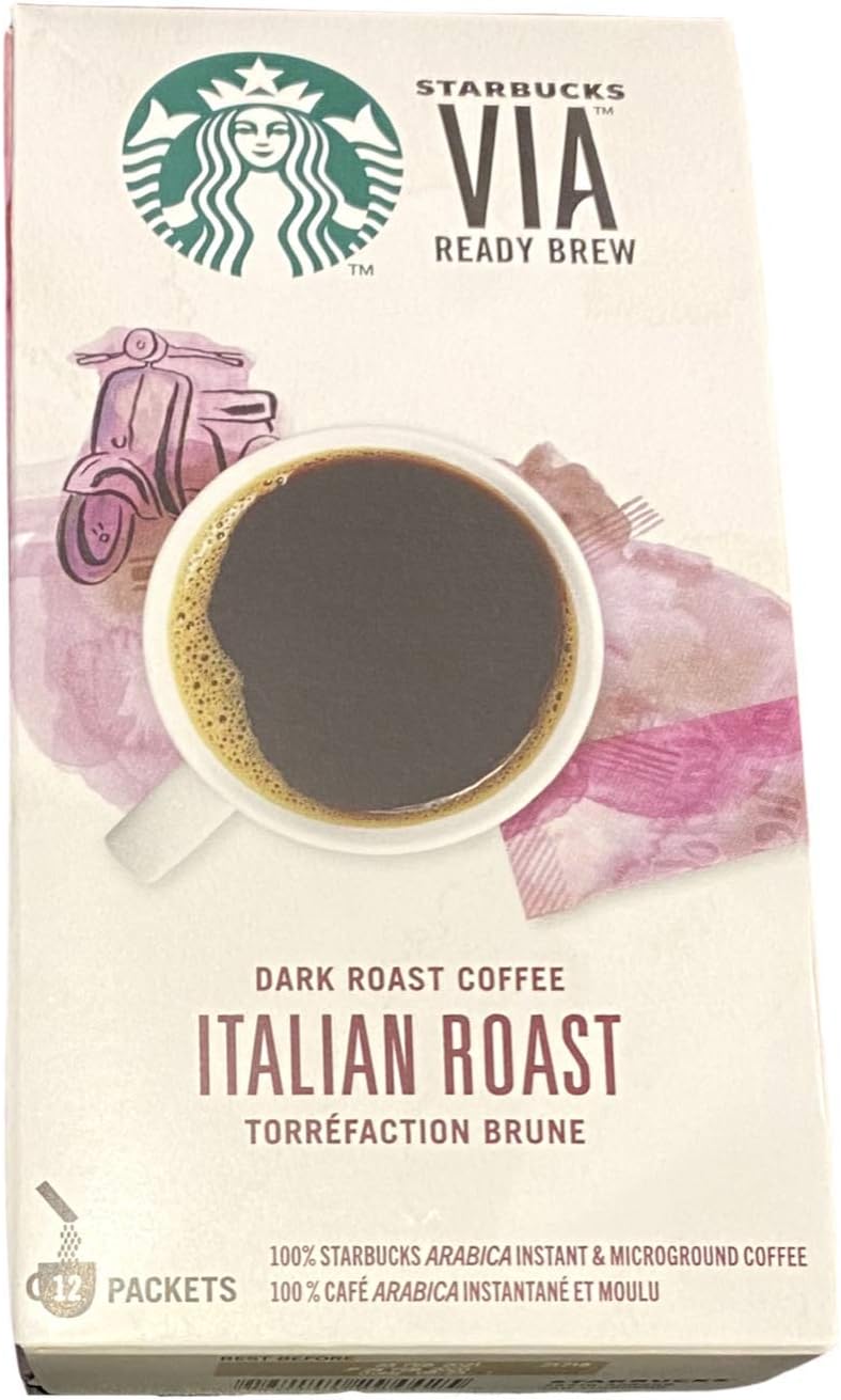 Via Italian Road Ready Brew Instant Coffee, 12 Sachets, Dark Instant Microground Coffee