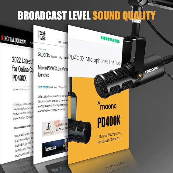 MAONO Dynamic Microphone with Headphones, USB/XLR Podcast PC Mic for Broadcast, Recording, Streaming, Gaming, Studio, PD400X, BA37, MH601