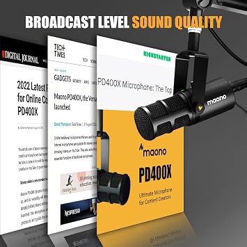 MAONO Dynamic Microphone with Headphones, USB/XLR Podcast PC Mic for Broadcast, Recording, Streaming, Gaming, Studio, PD400X, BA37, MH601