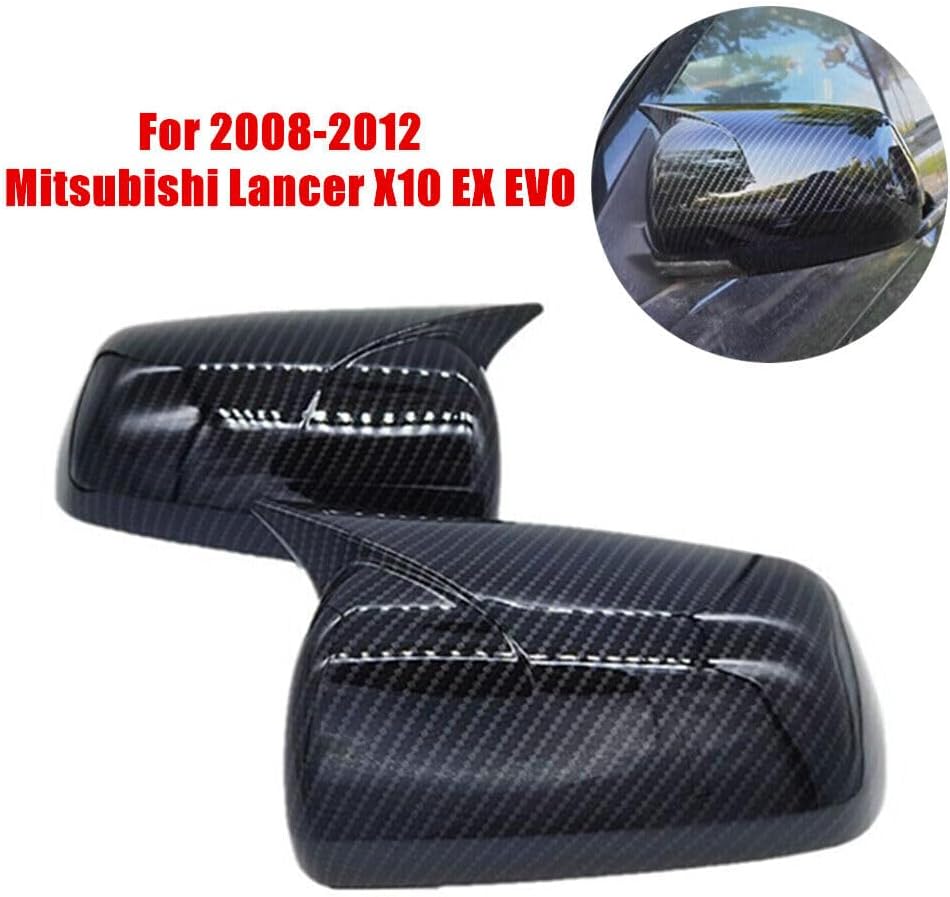 1 Pair Carbon Fiber Black Rearview Mirror Cover For Mitsubishi Lancer X10 EX EVO 2008 2009 2010 2011 2012, (NOT fit for with turn signal light)