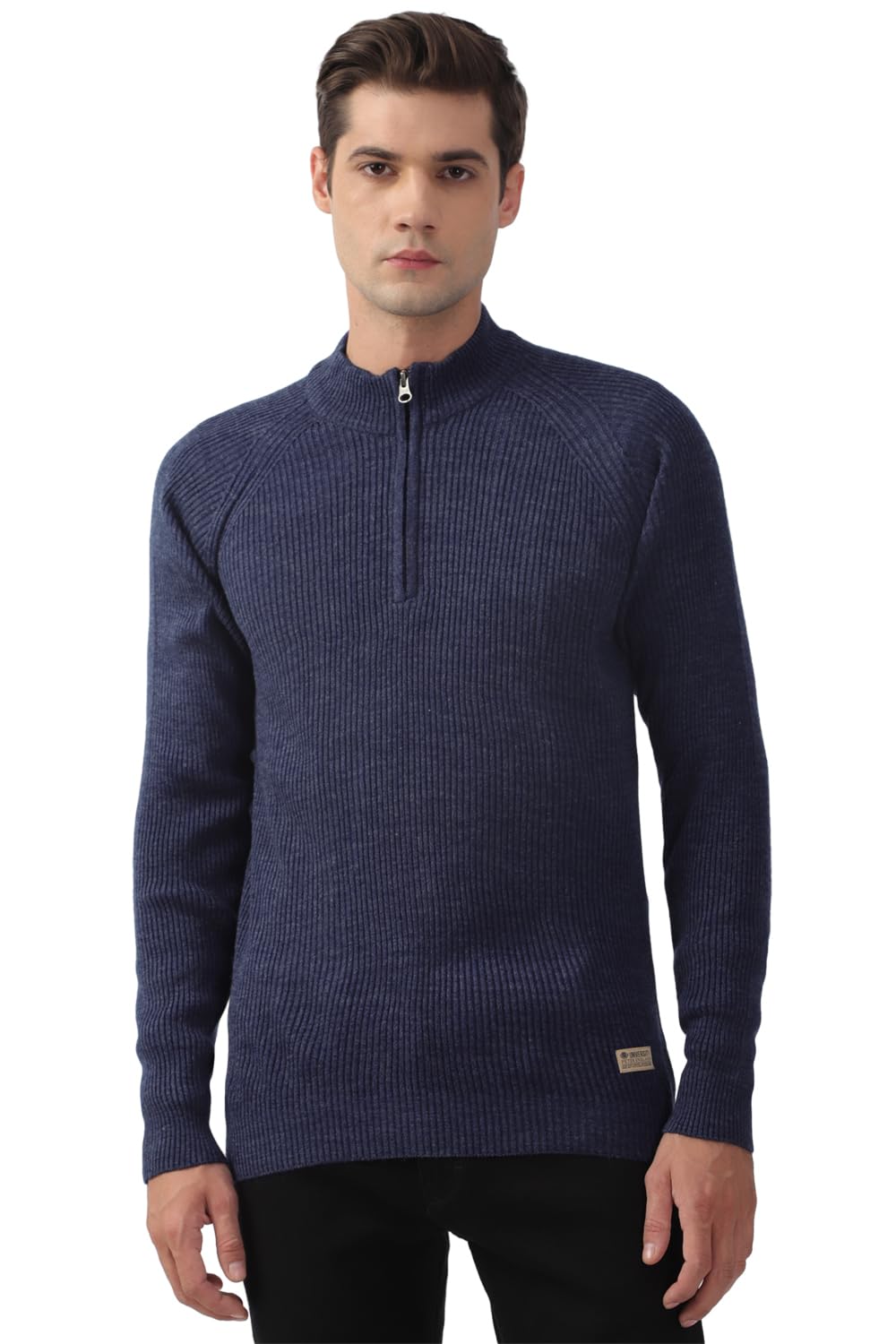 Men's Acrylic Navy Solid High Neck Sweater-image-45