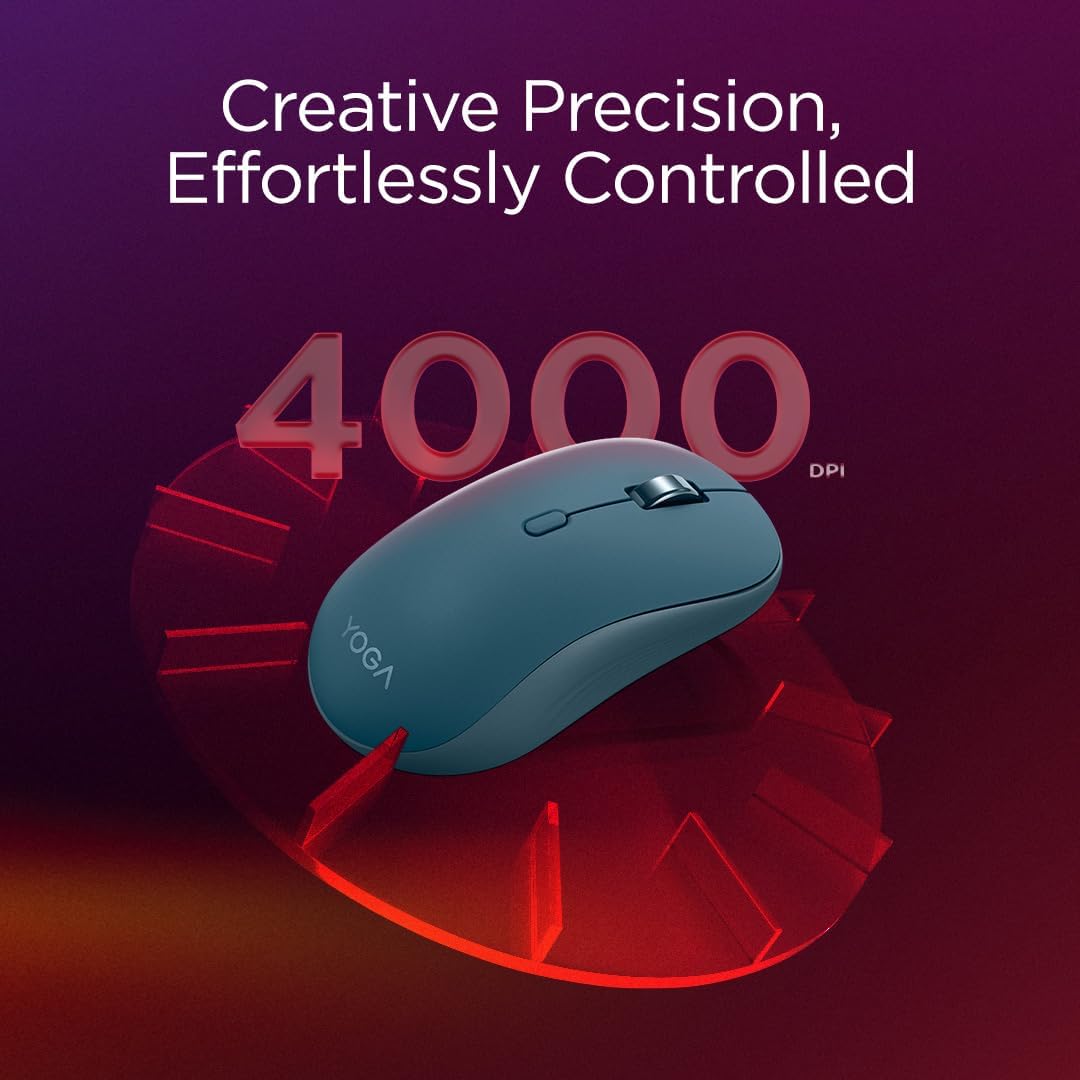 Lenovo Yoga - Bluetooth Quiet Mouse (Wireless, Ergonomic, Ambidextrous, Optical IR LED Sensor, 6 Buttons, Scroll Wheel, Bluetooth, Simultaneous Connection, 1 x AA Battery) - Teal