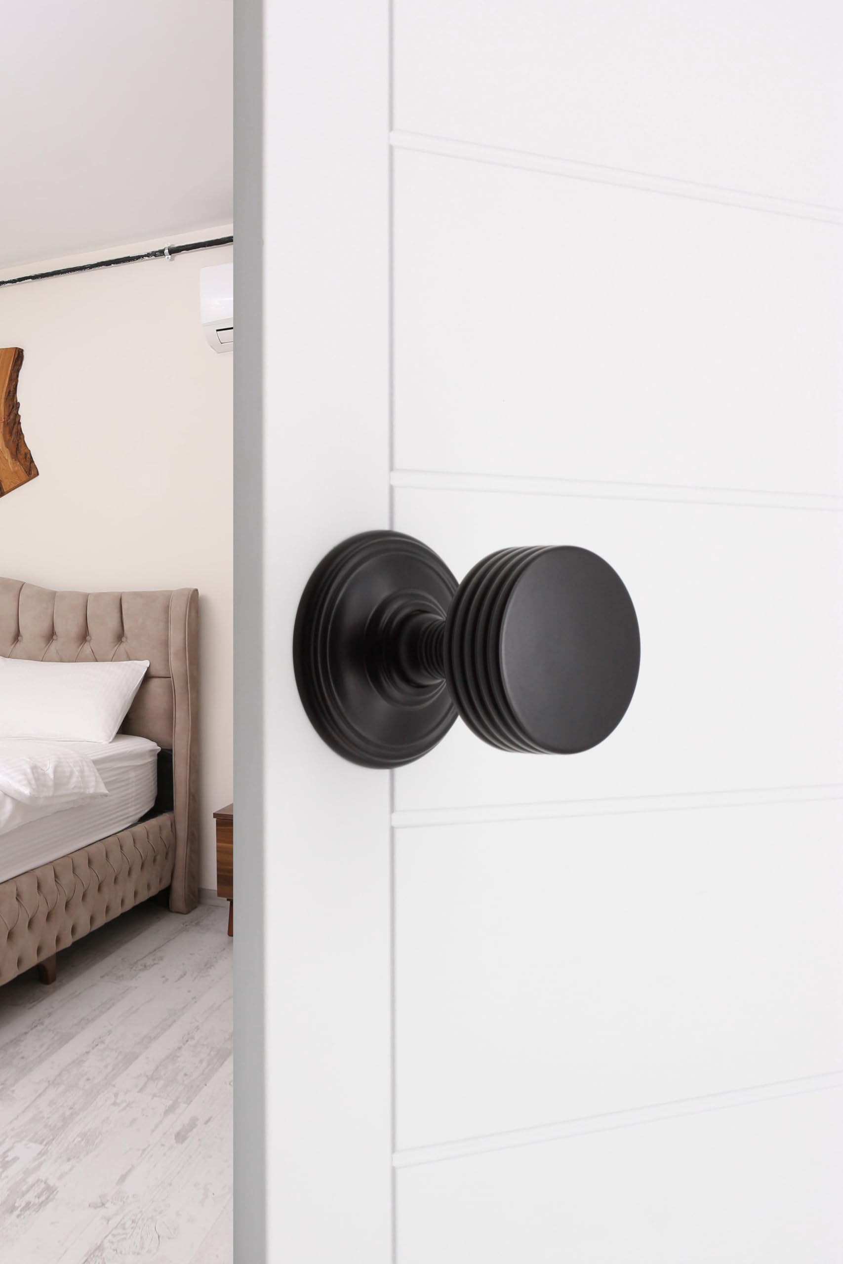 Infinity Decor Oxford Ribbed Design Matt Black Mortice Door Knobs Set 60mm - Pull Handles Ideal for Interior & Exterior Doors - Image 2