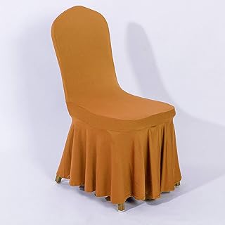 ACVIP - Funda elástica para silla, color liso, poliéster, amarillo ocre, 3 unidades