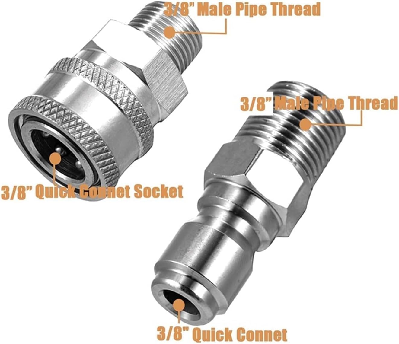 3/8 Inch Pressure Washer Coupler Quick Plug Stainless Steel Male and Female Quick Fittings Washer Accessories(Blue)