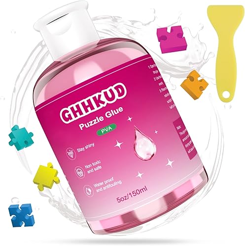 GHHKUD Pegamento para rompecabezas, 5.1 fl oz, transparente con pinceles aplicadores para rompecabezas de papel y madera, reemplaza el sellador de