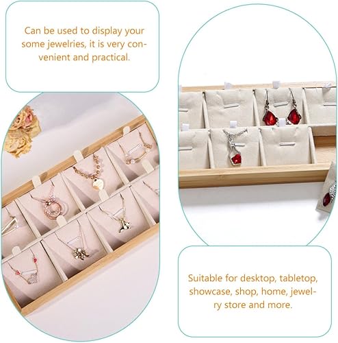 Vista 4 de TEHAUX Retro Wooden Jewelry Display Tray Organizer Multifunctional Necklace Holder with Compartments for Rings Earrings and Small Accessories for