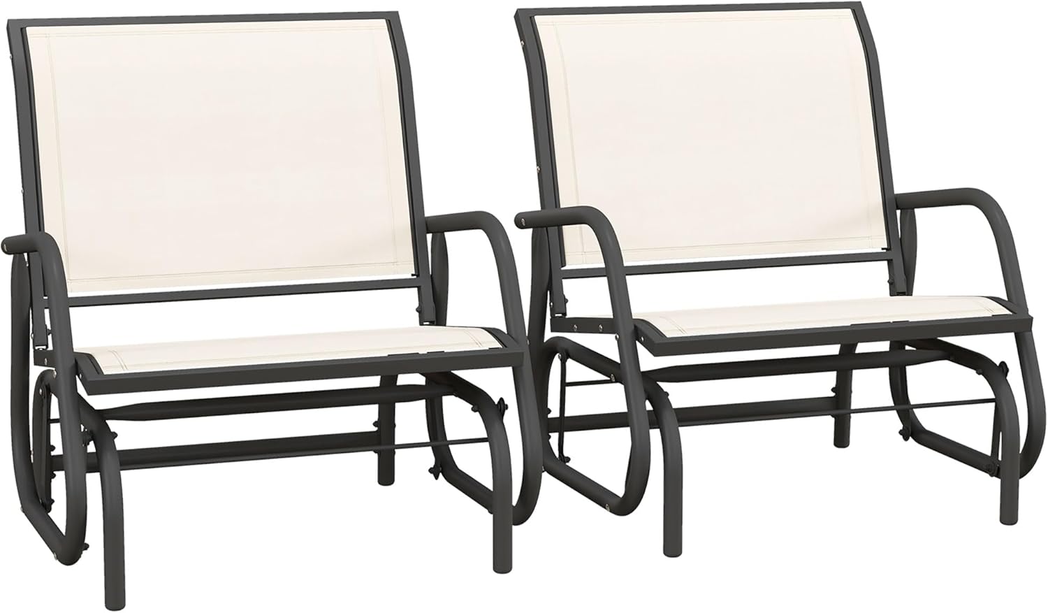 Outsunny Porch Glider Set of 2, Metal Frame Swing Glider Chair with Breathable Mesh Fabric, Curved Armrests and Steel Frame for Garden, Poolside, Backyard, Balcony, Black