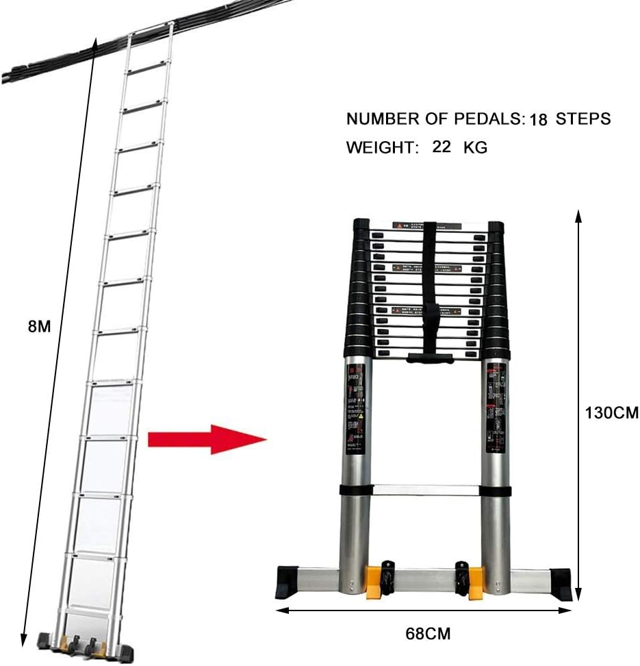 8m Extend and Climb Telescoping Ladder with Slip-Proof Feet, Bottom Rung and Wheels, Multi-Purpose Aluminum Ladder Telescoping, 330 Lb Large Loading Capacity (Size : 26 Foot) : Tools & Home Improvement