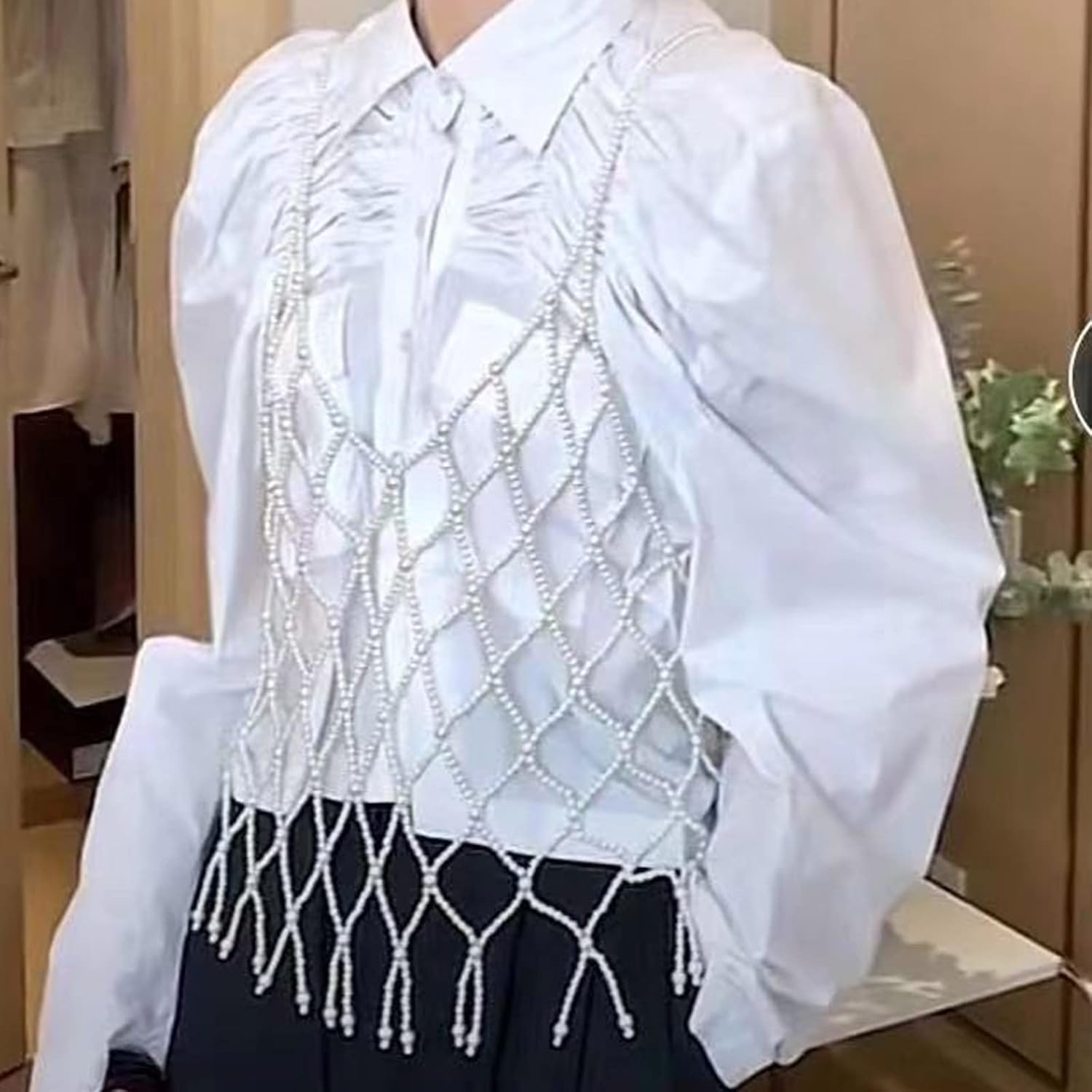 Body Chain Wear Outside Sparkly White Woven Mesh Top Night Club Long Vest Body Accessories Jewelry for Women Woven Mesh Hollow Vest for Women