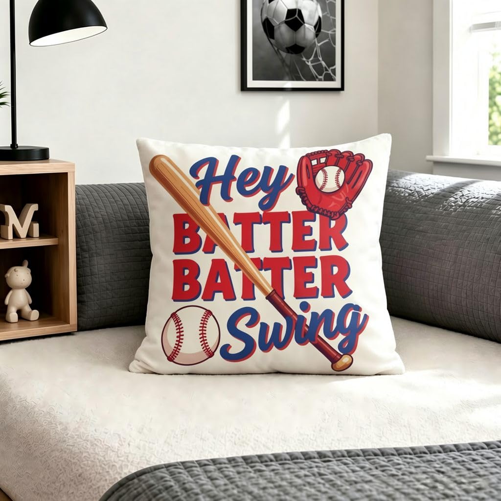 Hey Batter Swing Baseball Sport Boho Pillow Covers -20x20