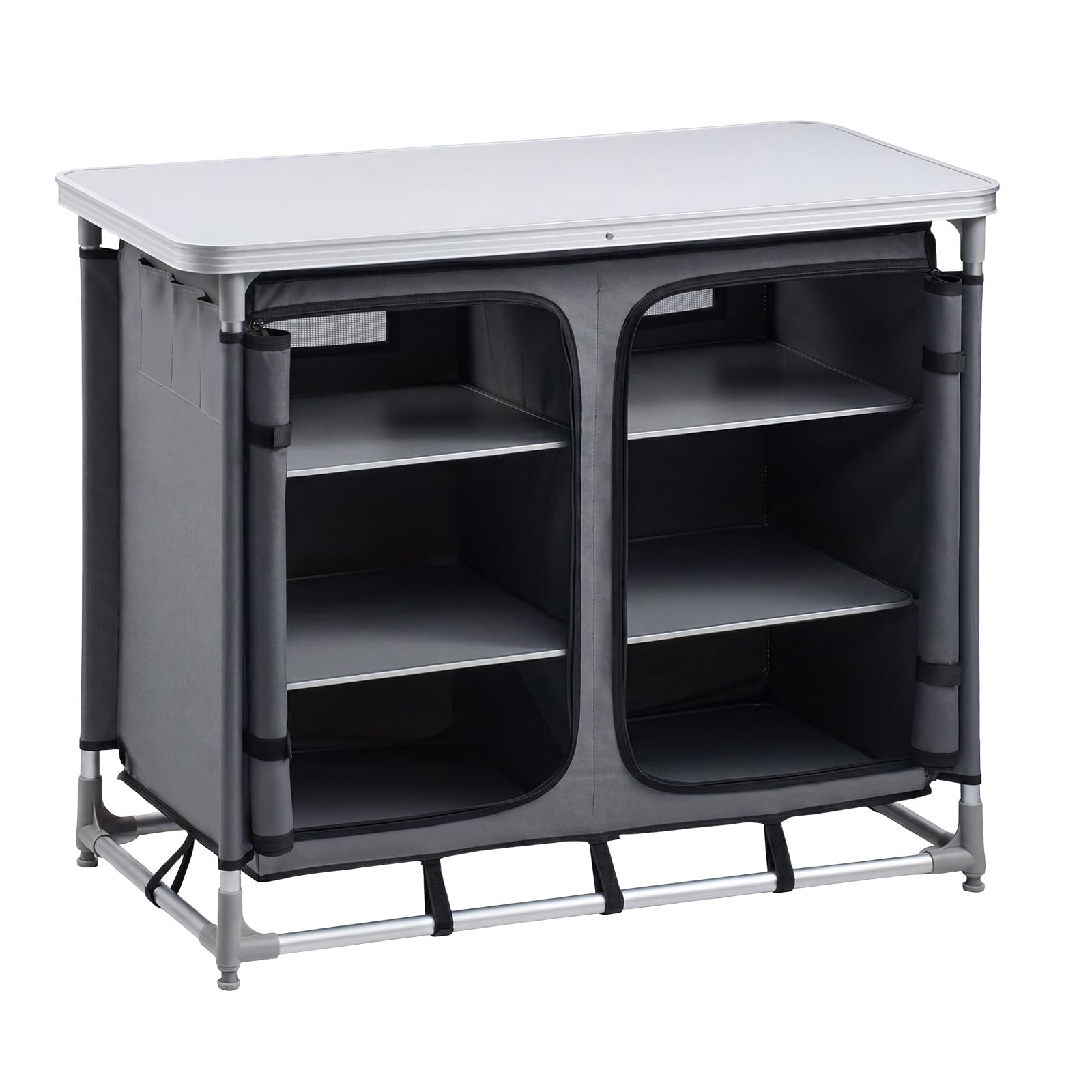 VEVOR Cuisine de Camping Portable Armoire de Camping en Alu 6 Compartiments, Pour Barbecue Voyage, Meuble de Rangement avec Sac de Transport, Table de Pique Nique Plateau Charge 50 kg, Légère Compacte