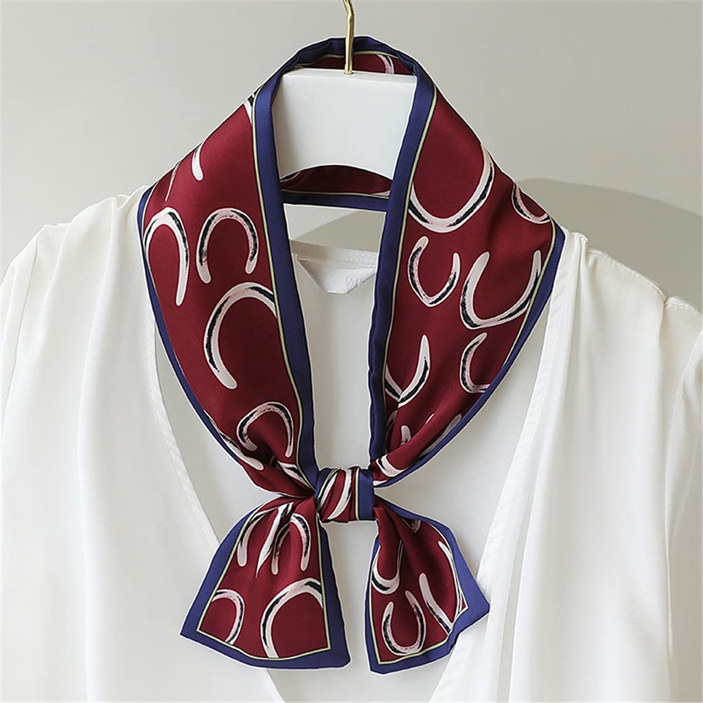 Bufanda de Mujer Bufanda Cuadrada Estampado de Corbata de Pelo Pañuelo de Seda Satinada Pañuelo de Cabeza para Mujer Bufanda de Seda de Tira Larga pequeña (B 9 * 100CM)