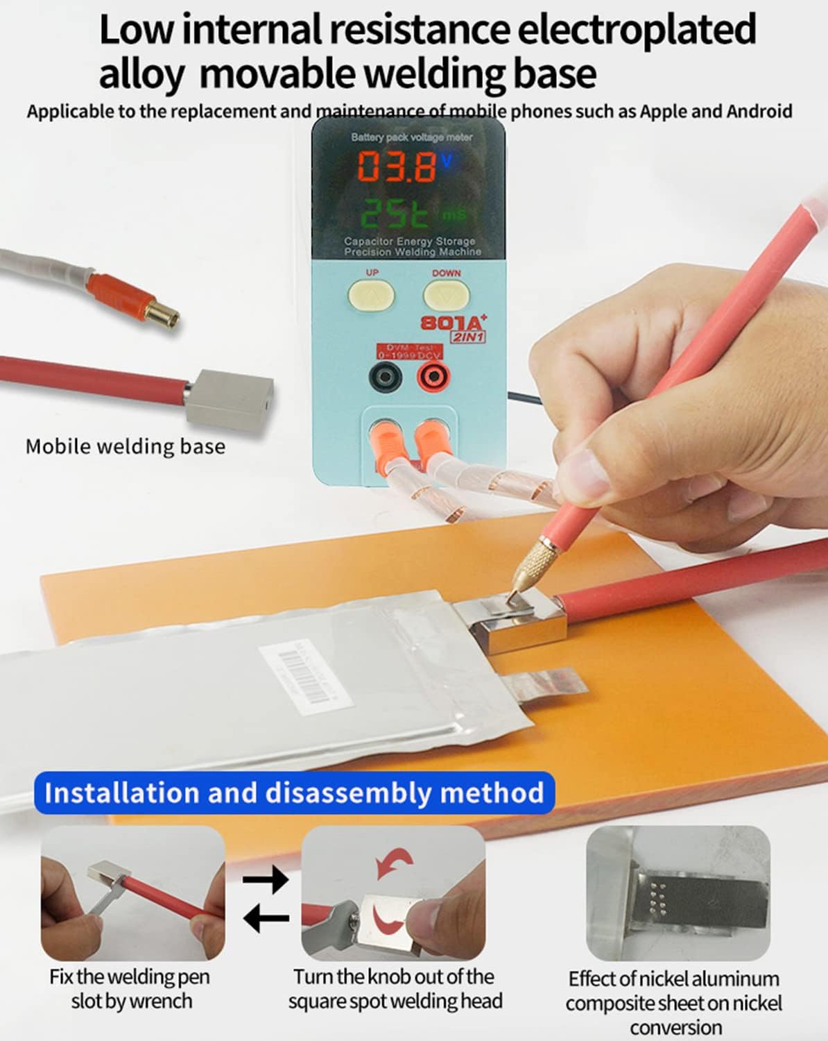 KLUFO Spot Welder for Rechargeable Battery Cells Professional Batteries spot Welder spot Welder Welding & Soldering Manual spot Welder 801A+ Capacitor Energy Storage Pulse Welder