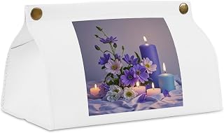 Tissue Bag, Purple Flowers and Candles Printed Decorative Tissue Bag,Multi-Purpose Tissue Box,Festive Tissue Set