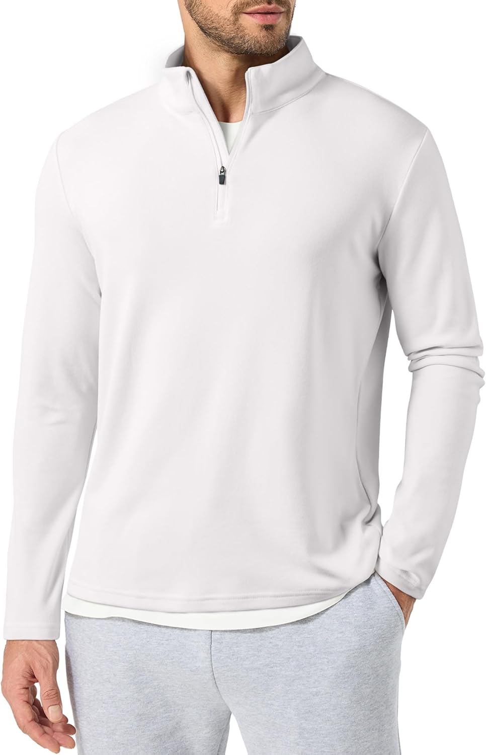 Men's Quarter Zip Pullover Fleece Lined Long Sleeve Solid Color Shirts 1/4 Half Zip Sweatshirts