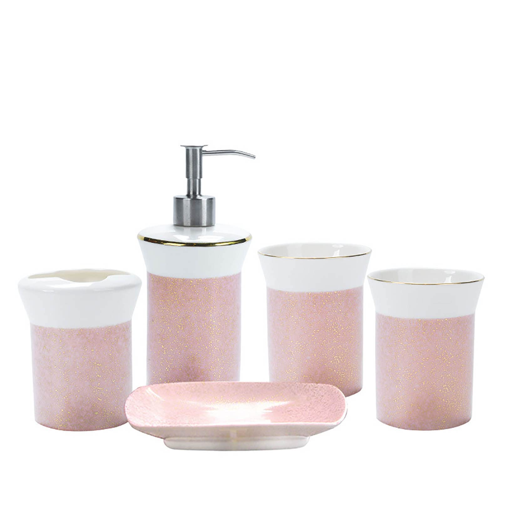 ZHINTE Bathroom Accessory Set 5 PCS Bath Ensemble Set Soap Dispenser Soap Dish Rinsing Cup Toothbrush Holder for Home, Office, Superior Hotel