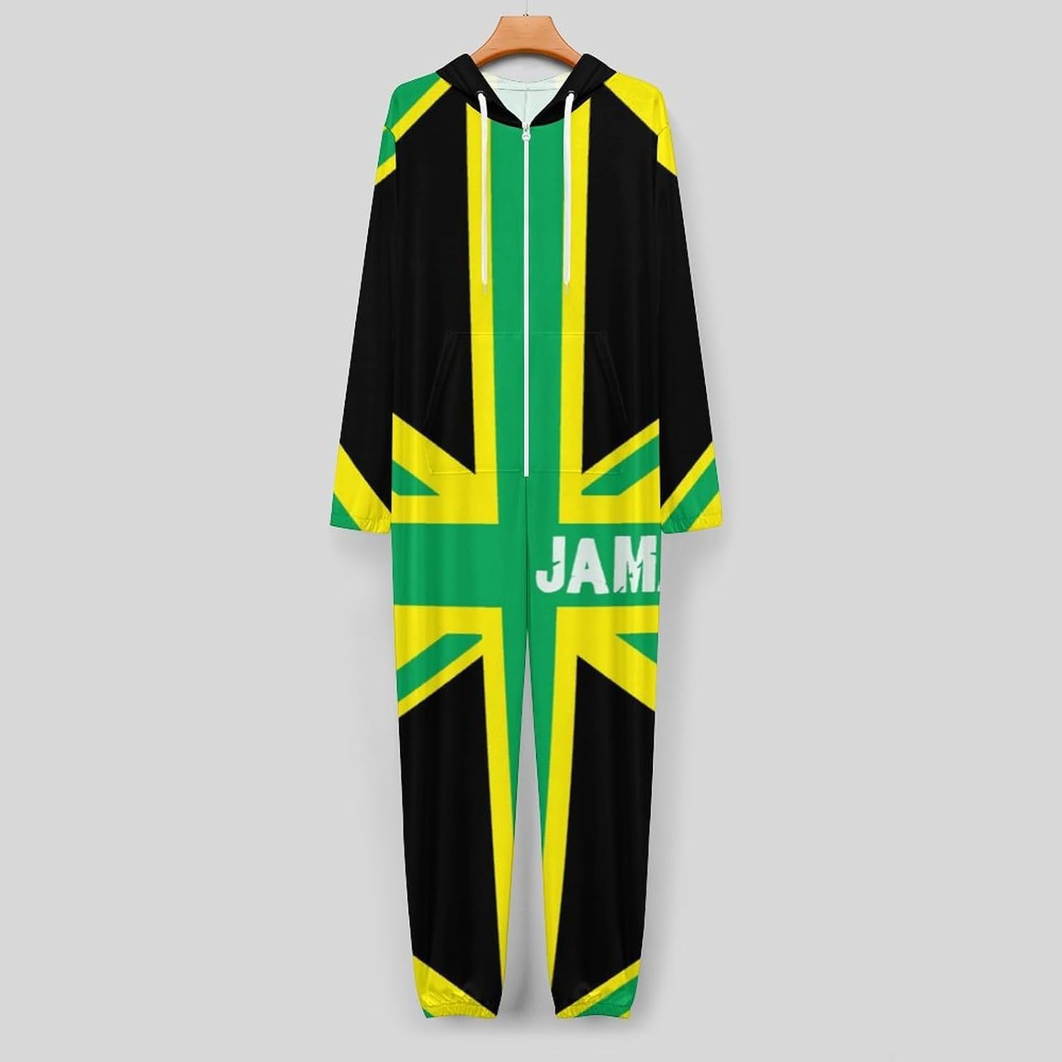 Jamaica Jamaican Kingdom Flag Adult Pajamas Onesie with Hood Pocket Jumpsuits One Piece Sleepwear