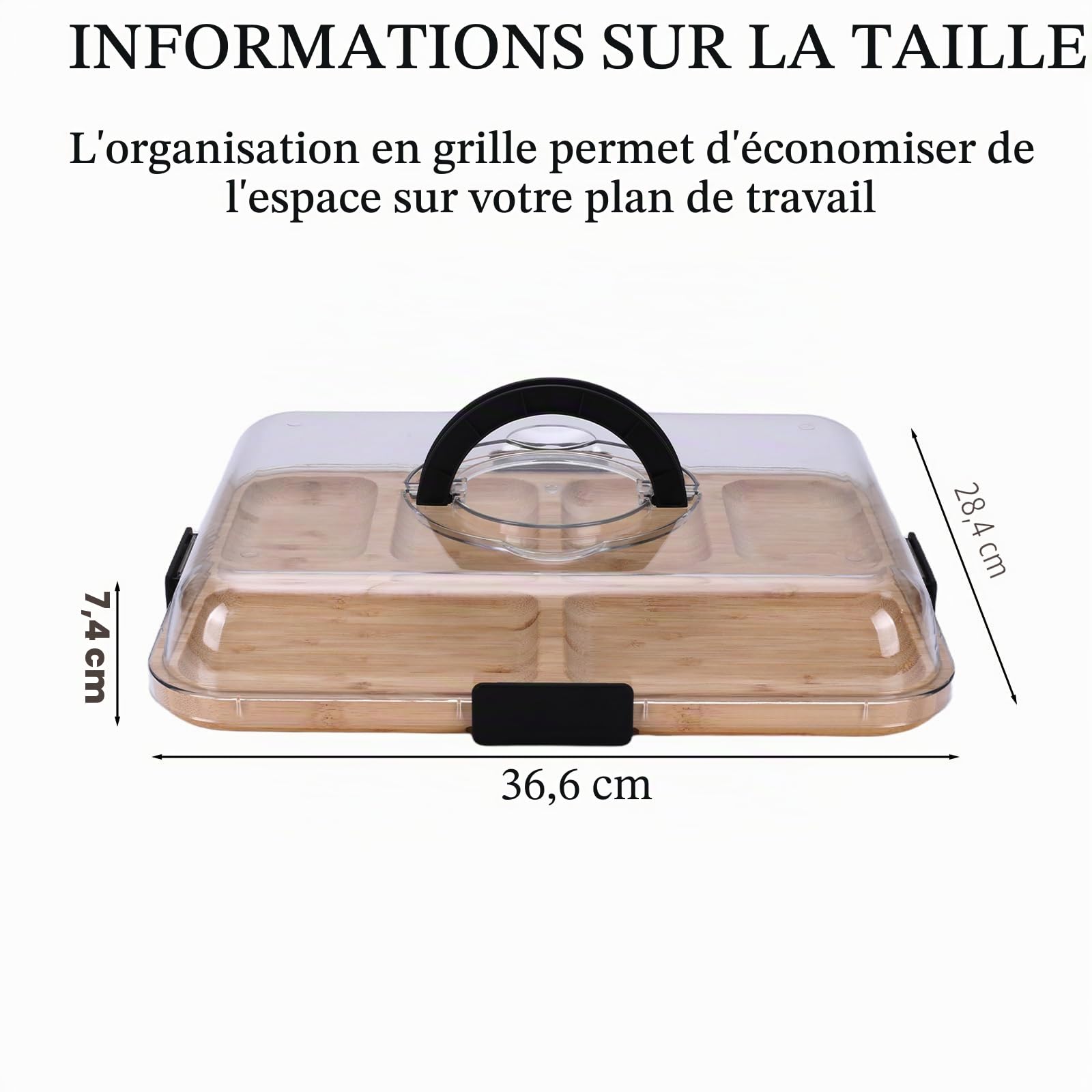 Planche à charcuterie avec couvercle – Planche à goûter portable avec 6 compartiments et couvercle transparent – Planche à fromage réversible pour pique-nique, fête et cuisine – Planche de service